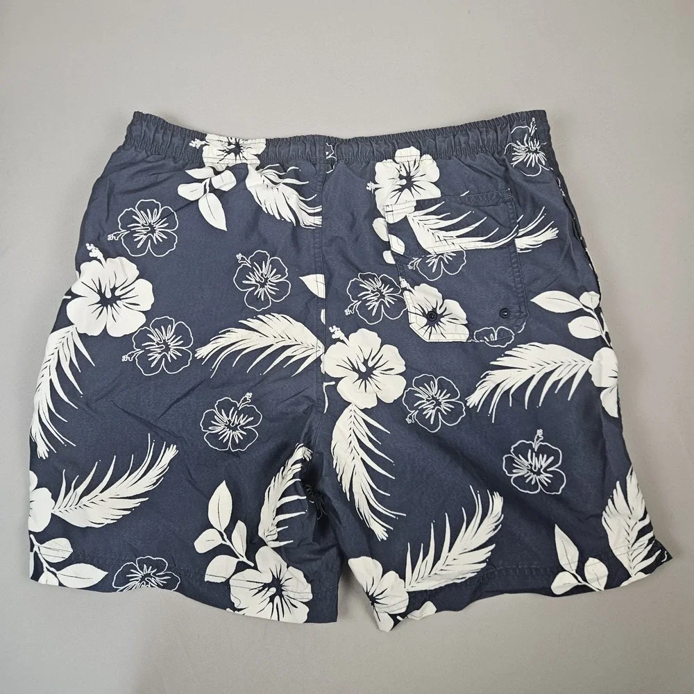 Covington Swim Trunks Mens M Blue White Hawaiian‎ Floral Board Summer Shorts